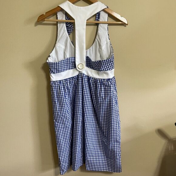 Britt Ryan blue white gingham check sleeveless ruffle summer rush mini dress 6 - Picture 2 of 10